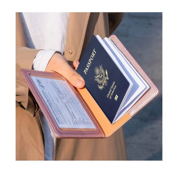Passport Wallet/Holder with Vaccine Card Slot Rose Gold - Picture 3 of 4